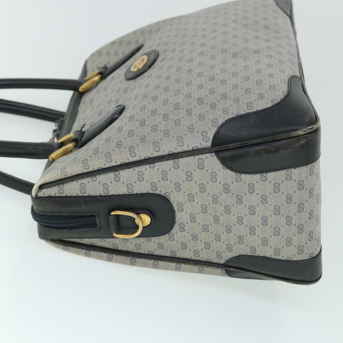 GUCCI Micro GG Canvas Boston Bag PVC Leather Gray Navy 002 58 0033 Auth th4025