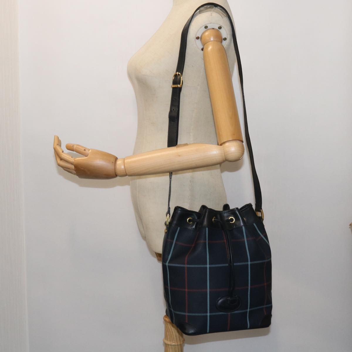 Burberrys Nova Check Shoulder Bag PVC Leather Navy Auth th4082