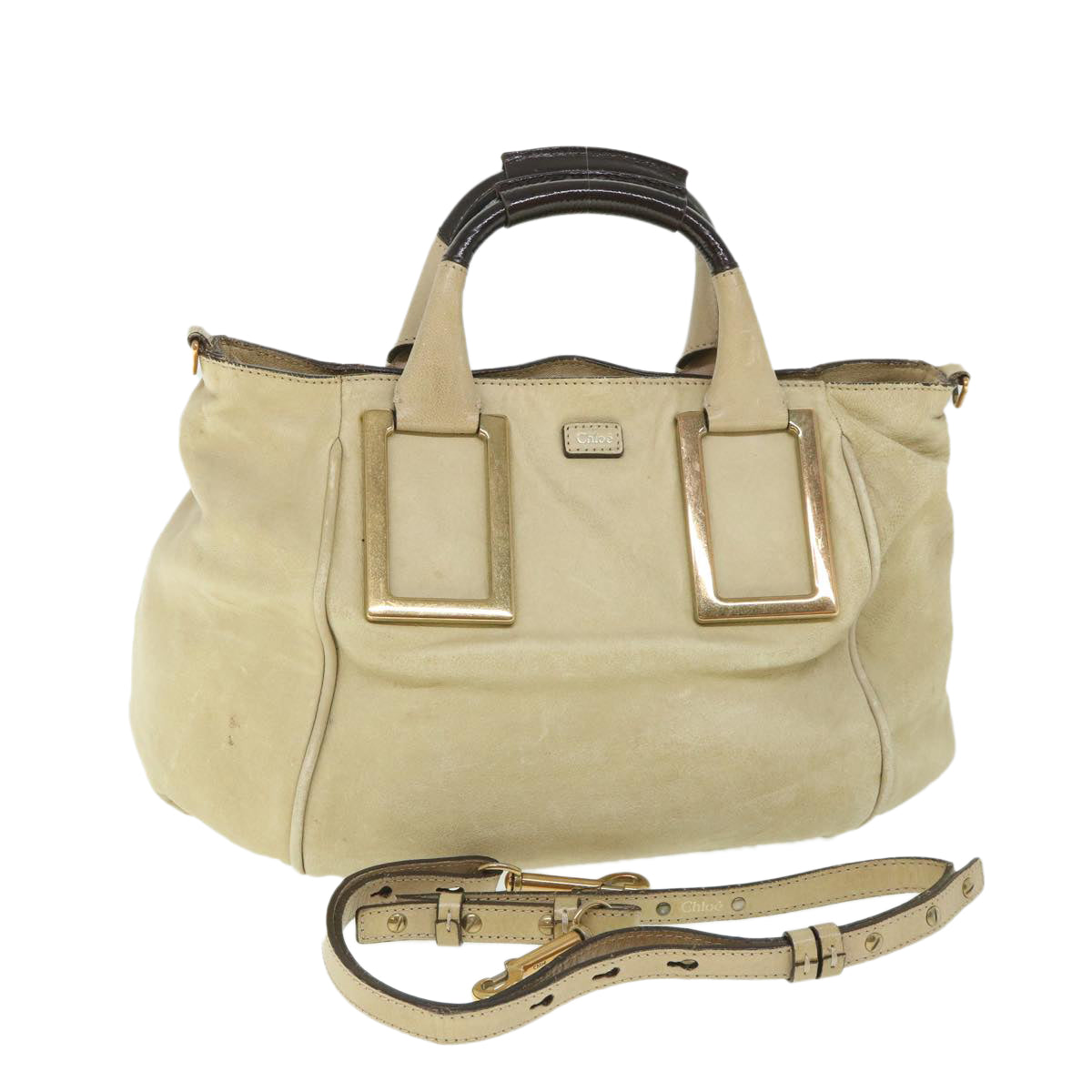 Chloe Etel Hand Bag Leather 2way Beige Auth th4092