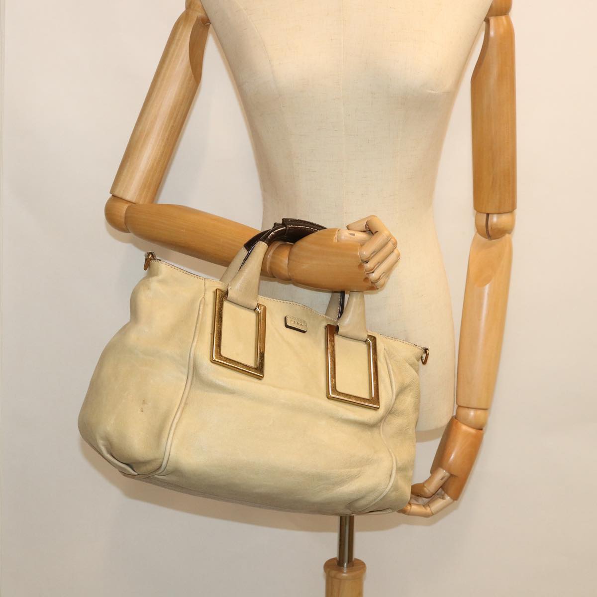 Chloe Etel Hand Bag Leather 2way Beige Auth th4092