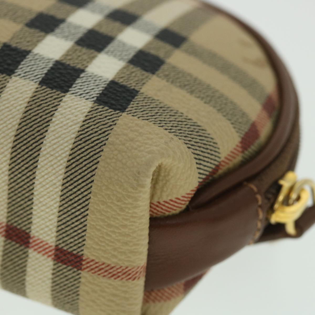 BURBERRY Nova Check Pouch PVC Leather Beige Auth th4100