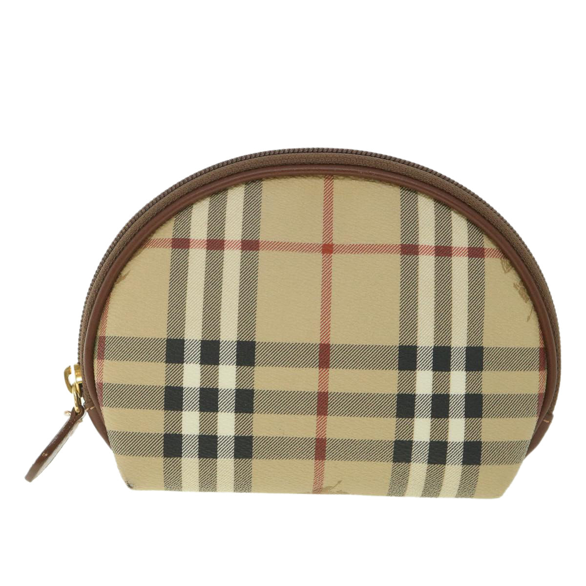 BURBERRY Nova Check Pouch PVC Leather Beige Auth th4100