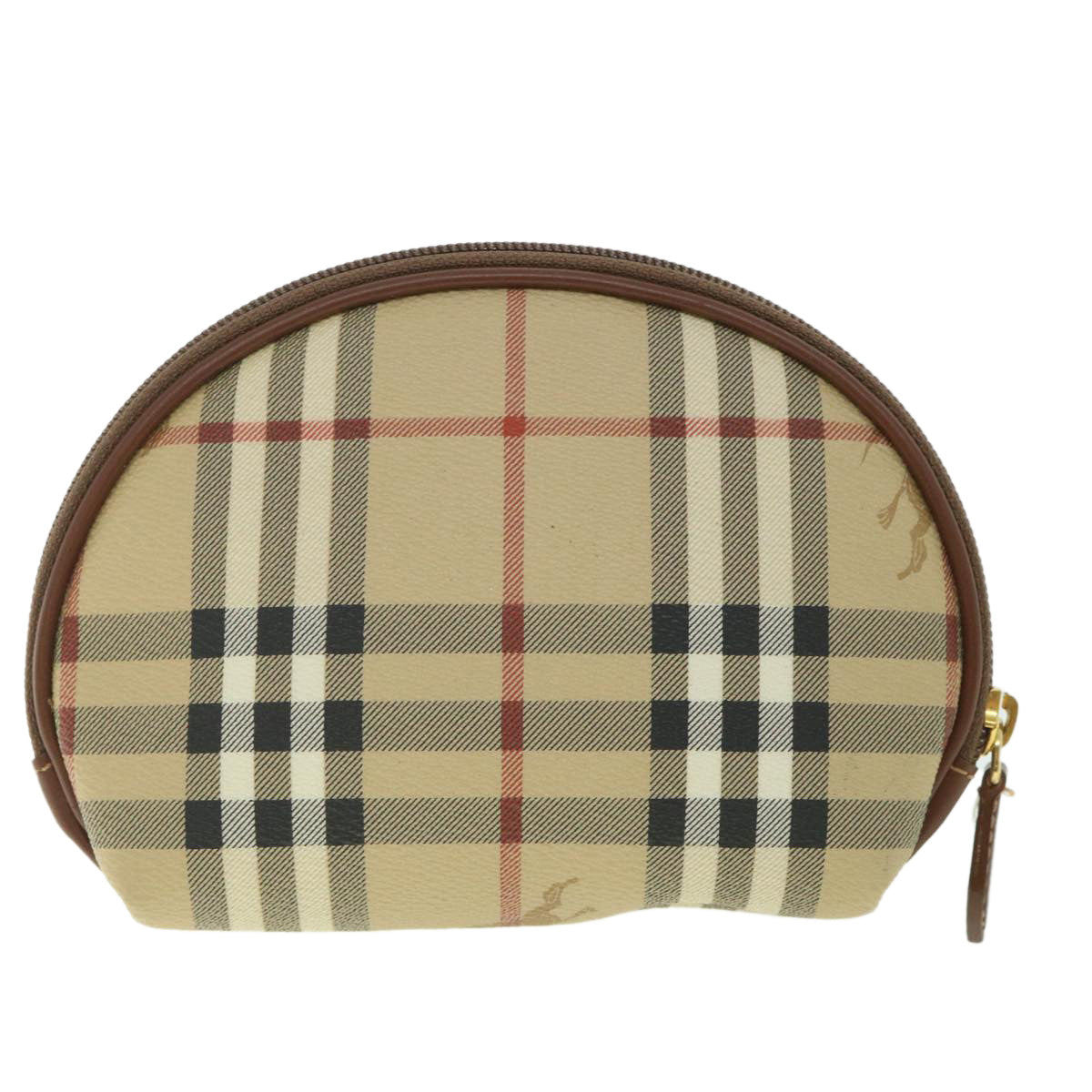 BURBERRY Nova Check Pouch PVC Leather Beige Auth th4100