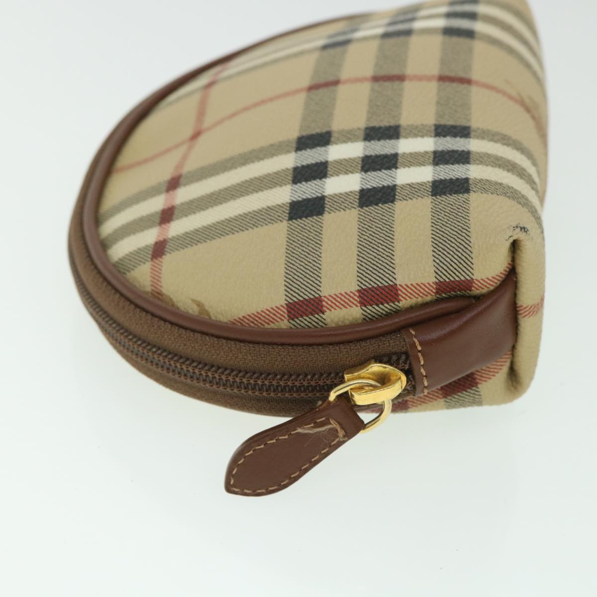 BURBERRY Nova Check Pouch PVC Leather Beige Auth th4100