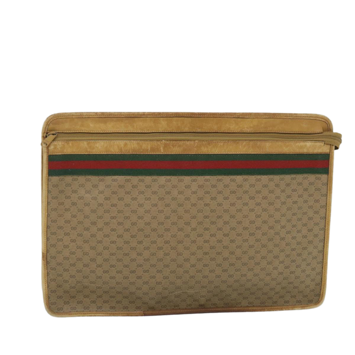 GUCCI Micro GG Canvas Web Sherry Line Clutch Bag PVC Leather Beige Auth th4109