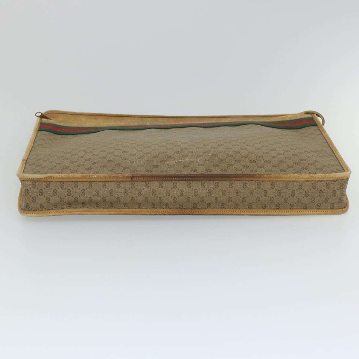 GUCCI Micro GG Canvas Web Sherry Line Clutch Bag PVC Leather Beige Auth th4109