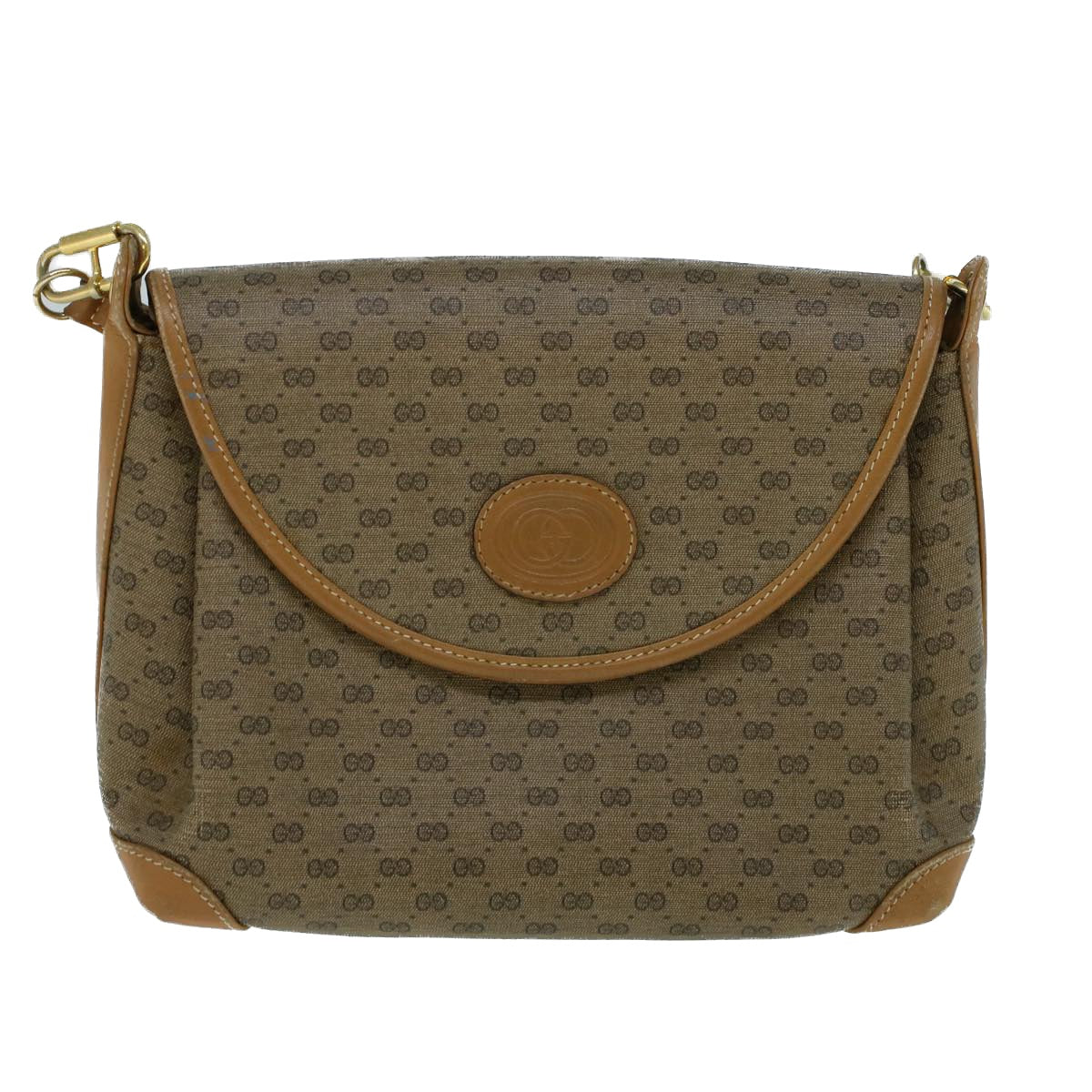 GUCCI Micro GG Canvas Shoulder Bag PVC Leather Beige Auth th4136