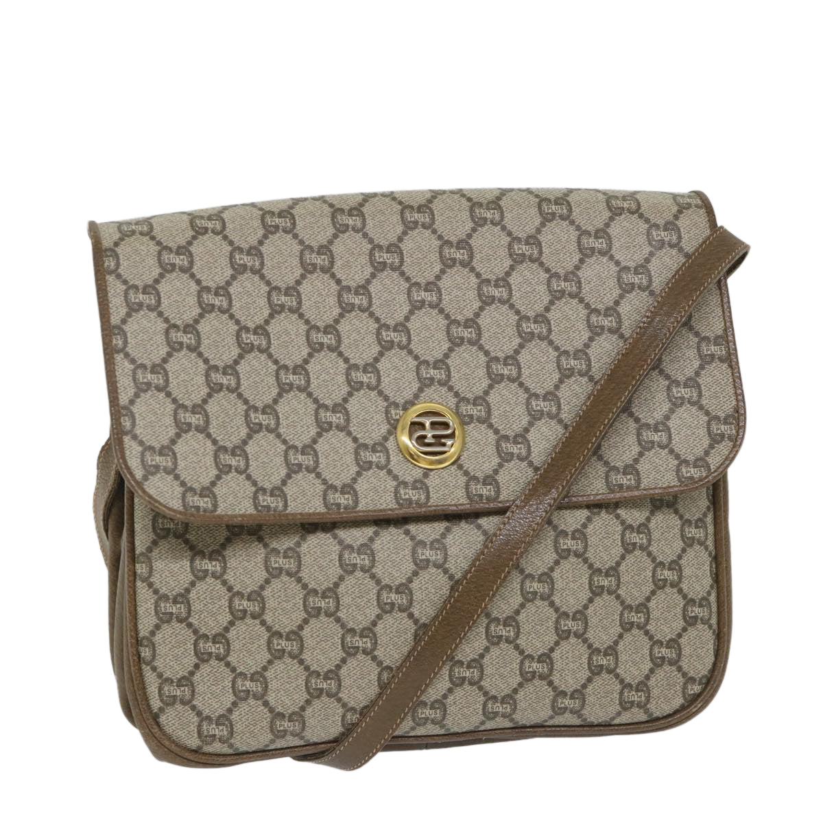 GUCCI GG Plus Supreme Shoulder Bag PVC Leather Beige Auth th4169