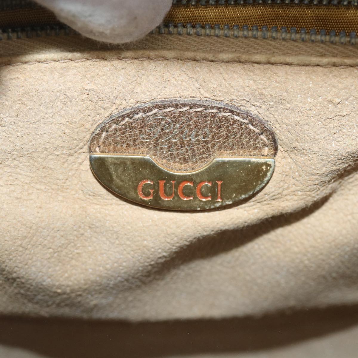 GUCCI GG Plus Supreme Shoulder Bag PVC Leather Beige Auth th4169