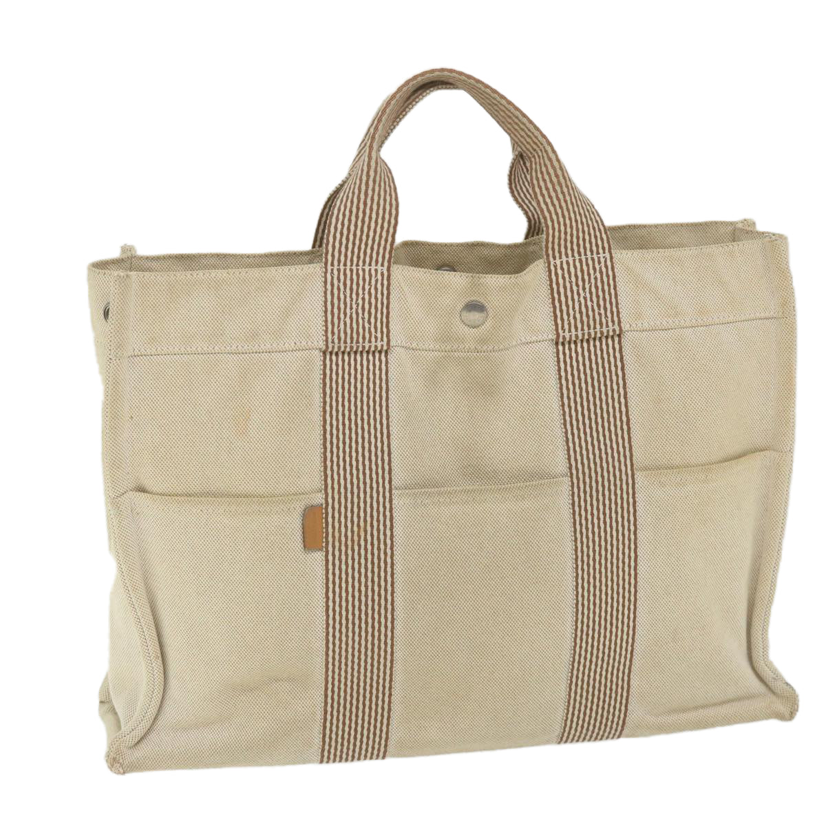 HERMES Fourre Tout MM Hand Bag Canvas Beige Auth th4223