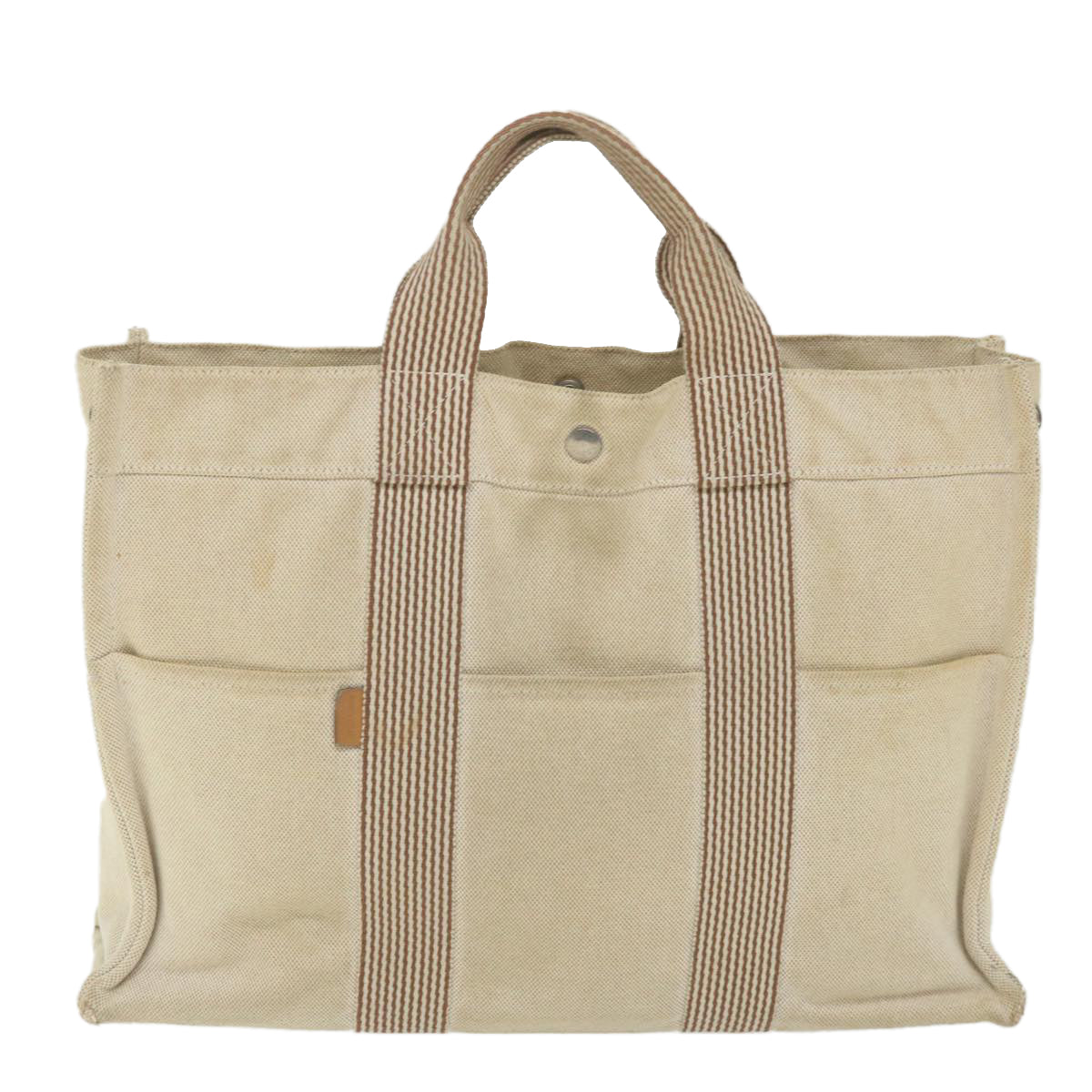 HERMES Fourre Tout MM Hand Bag Canvas Beige Auth th4223