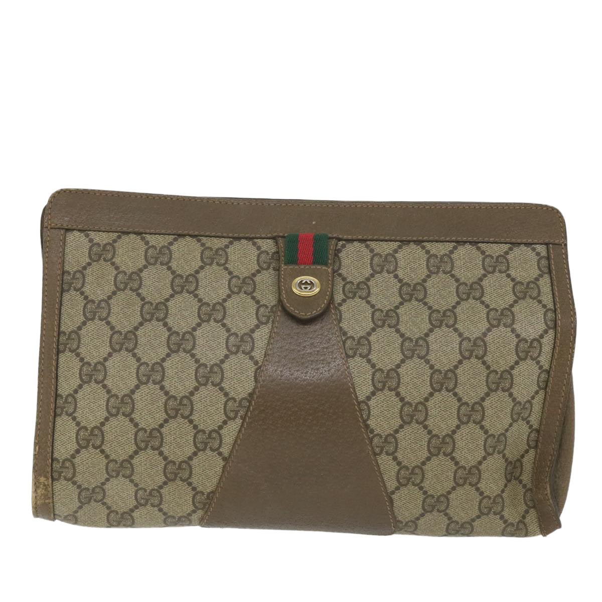 GUCCI GG Supreme Web Sherry Line Clutch Bag Beige Red 89 01 033 Auth th4233