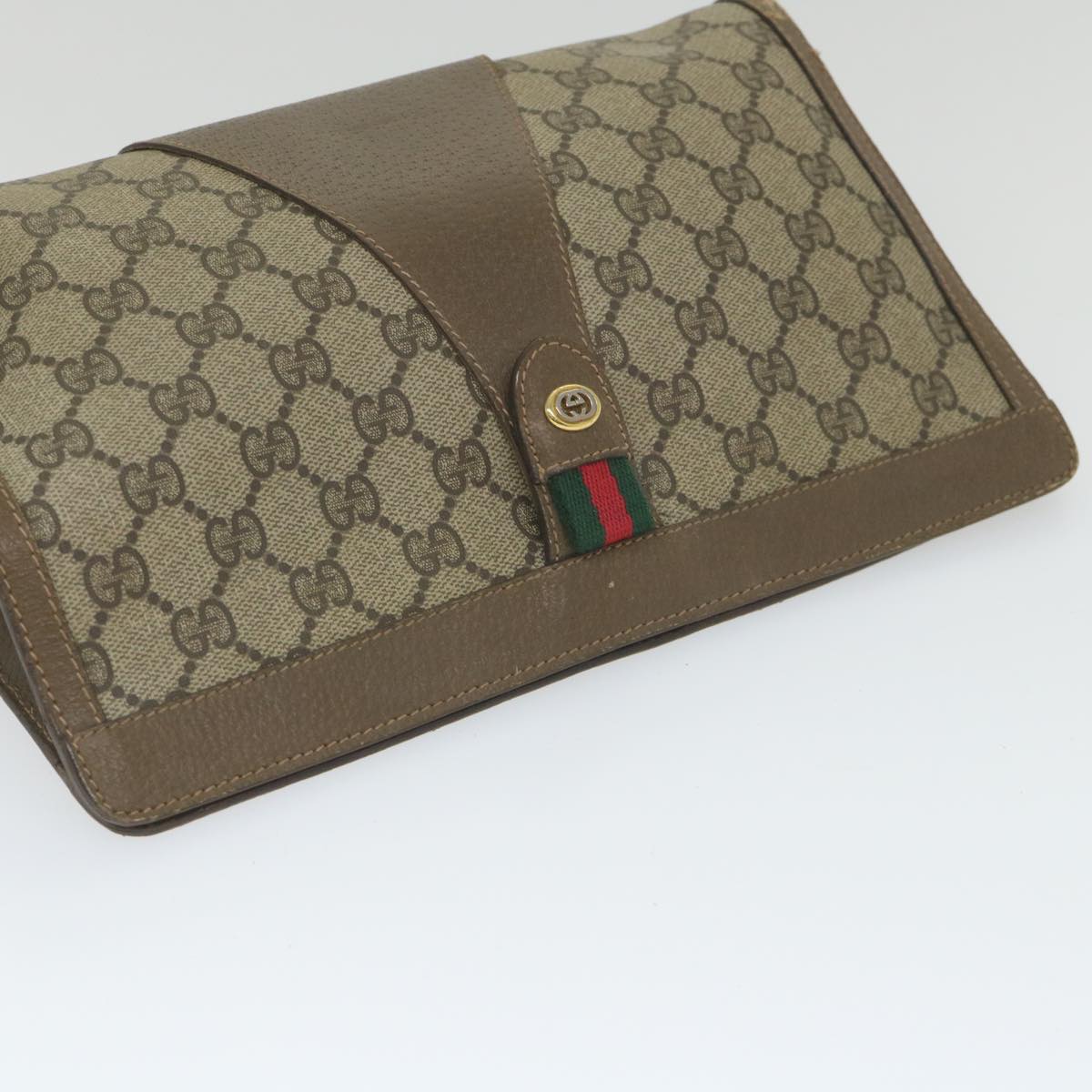 GUCCI GG Supreme Web Sherry Line Clutch Bag Beige Red 89 01 033 Auth th4233