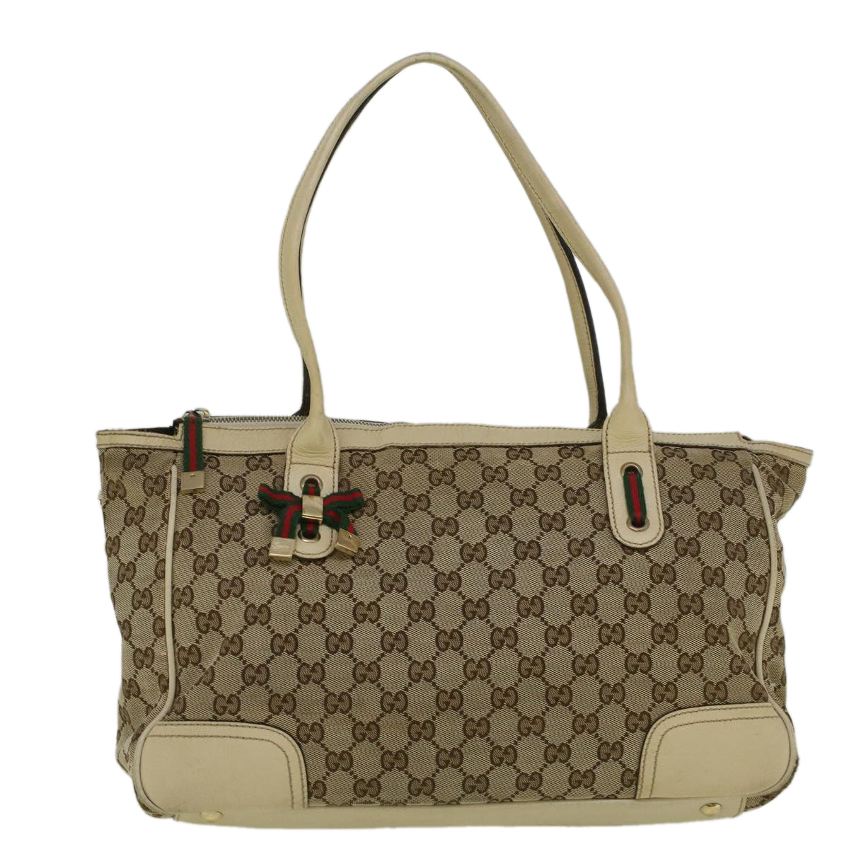 GUCCI GG Canvas Web Sherry Line Shoulder Bag Beige Red Green Auth th4248