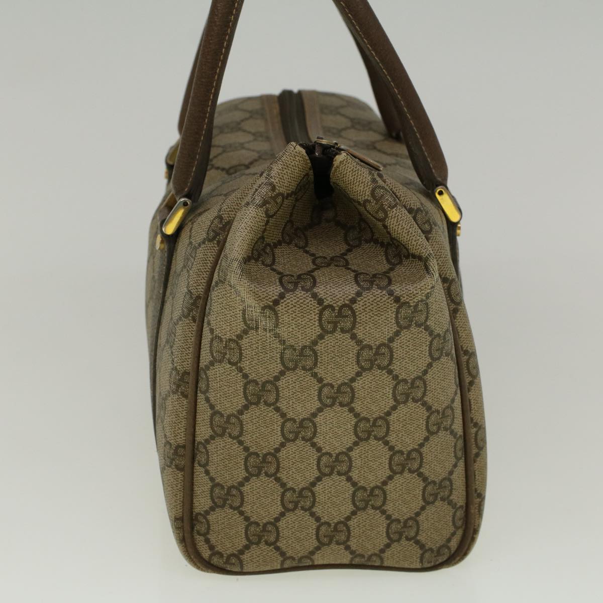 GUCCI GG Canvas Boston Bag PVC Leather Beige Auth th4287