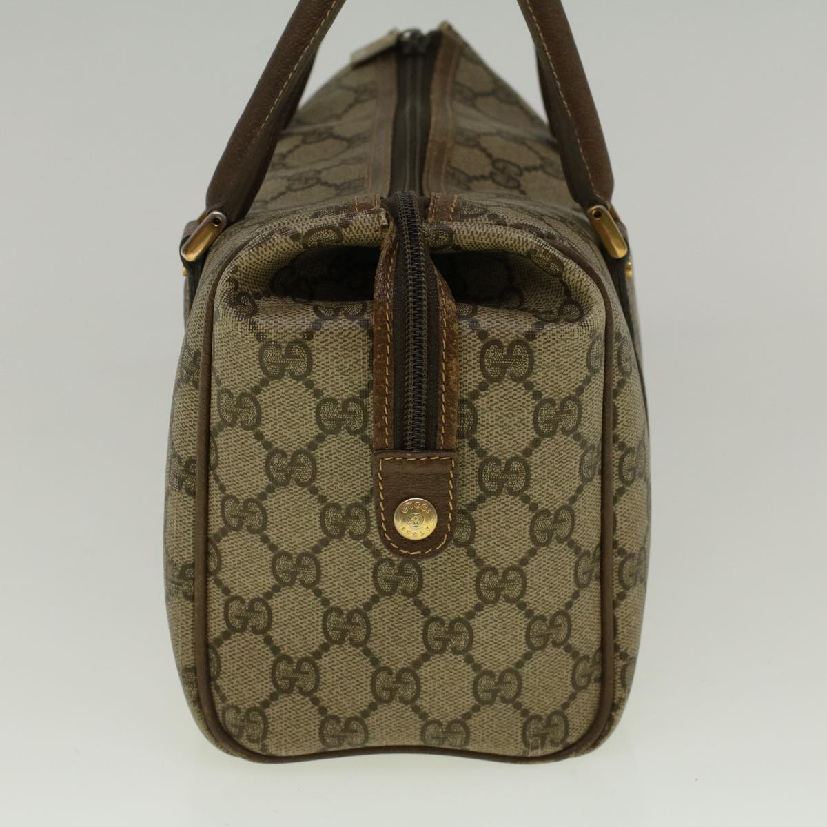 GUCCI GG Canvas Boston Bag PVC Leather Beige Auth th4287