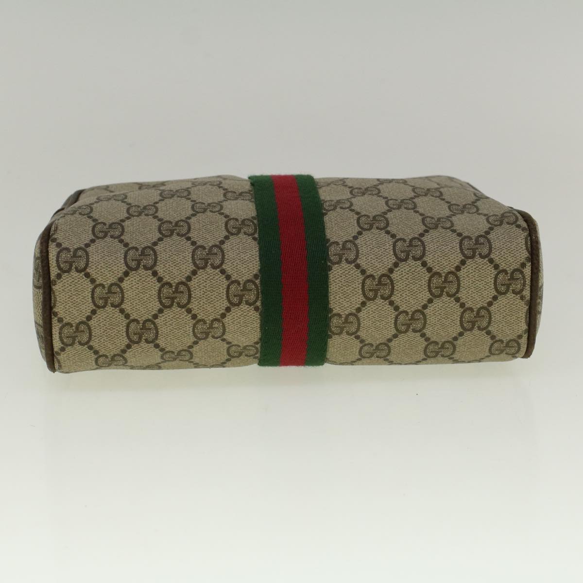 GUCCI GG Canvas Web Sherry Line Clutch Bag PVC Leather Beige Green Auth th4309