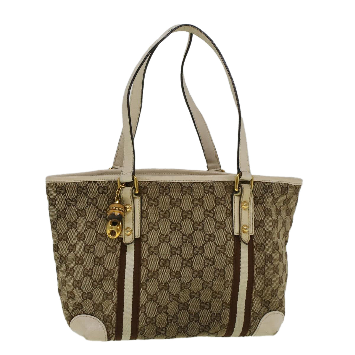 GUCCI GG Canvas Sherry Line Bamboo Tote Bag Canvas Beige 137396 Auth th4311