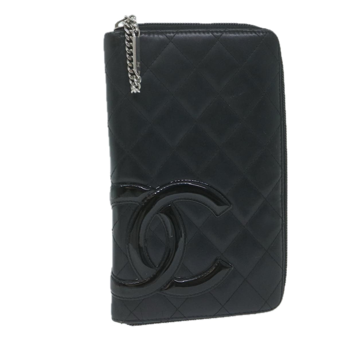 CHANEL Cambon Line Long Wallet Leather Black CC Auth th4481