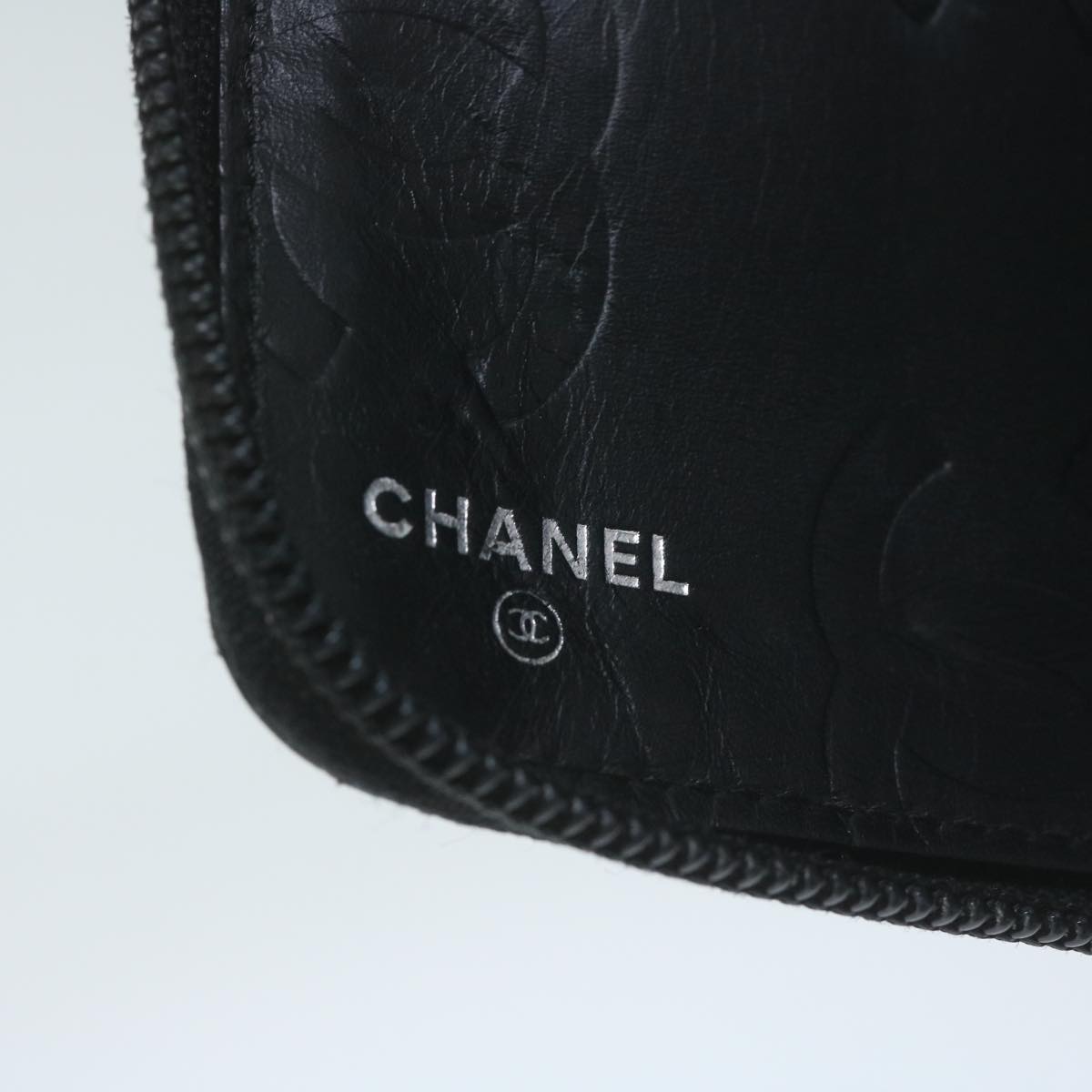 CHANEL Cambon Line Long Wallet Leather Black CC Auth th4481