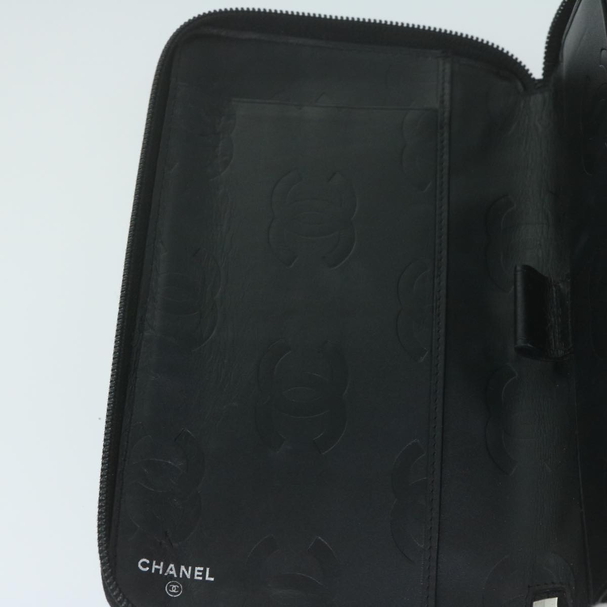 CHANEL Cambon Line Long Wallet Leather Black CC Auth th4481