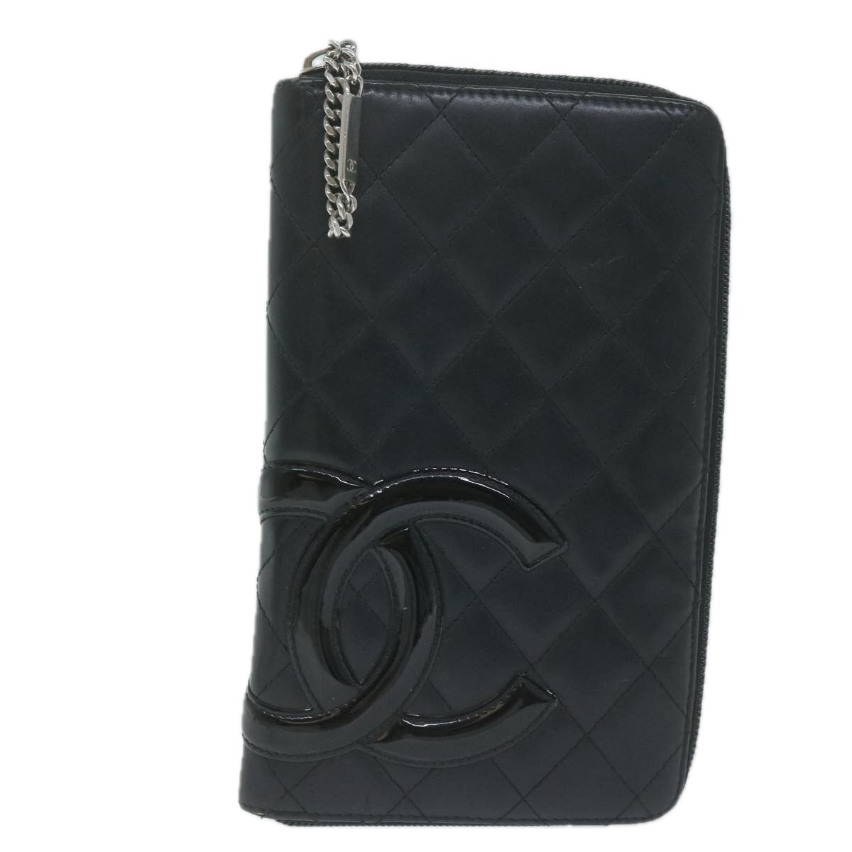 CHANEL Cambon Line Long Wallet Leather Black CC Auth th4481