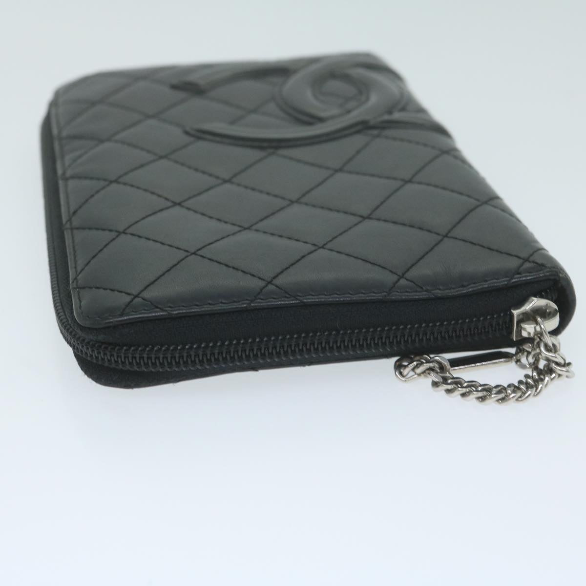 CHANEL Cambon Line Long Wallet Leather Black CC Auth th4481