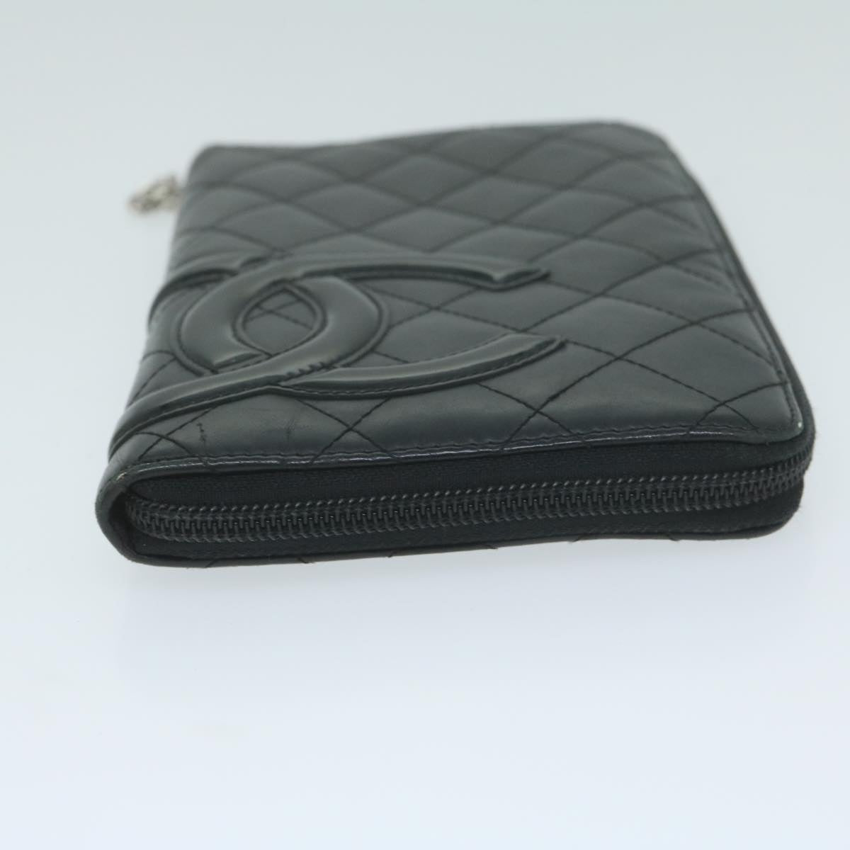 CHANEL Cambon Line Long Wallet Leather Black CC Auth th4481