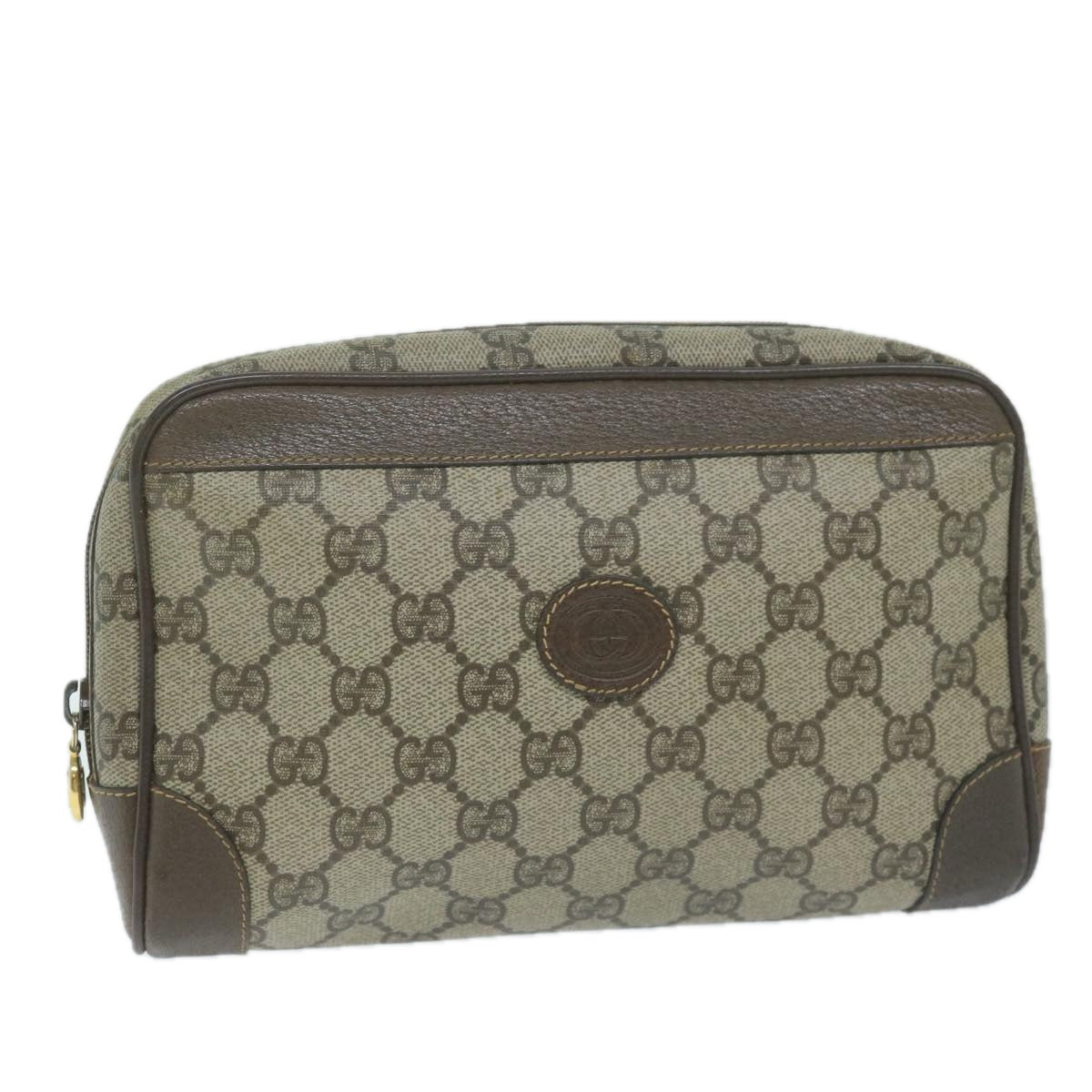 GUCCI GG Supreme Clutch Bag PVC Leather Beige Auth th4482