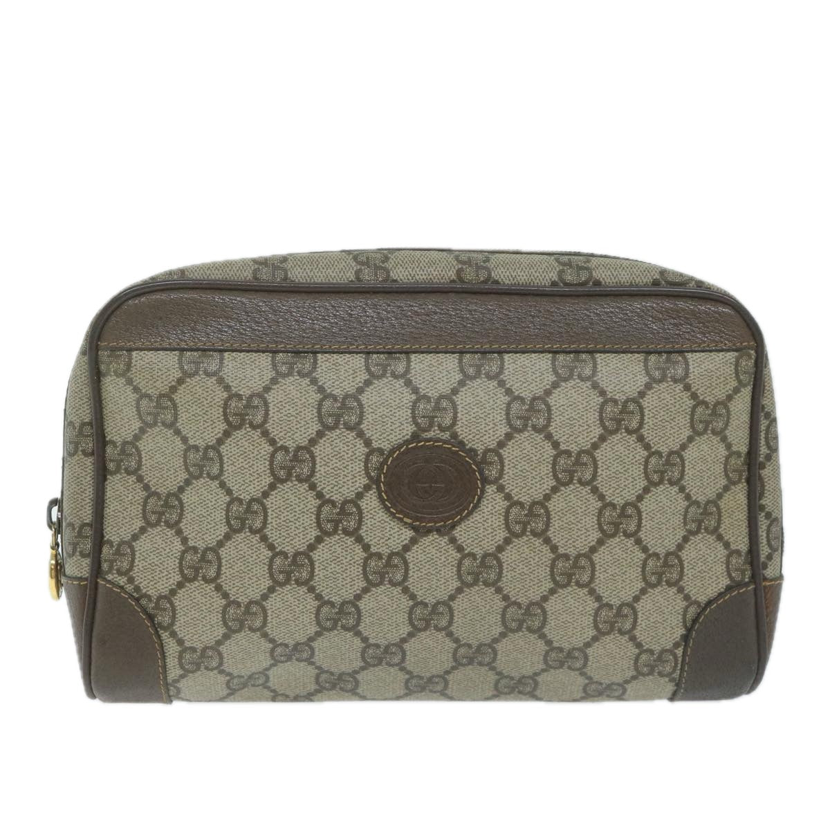 GUCCI GG Supreme Clutch Bag PVC Leather Beige Auth th4482