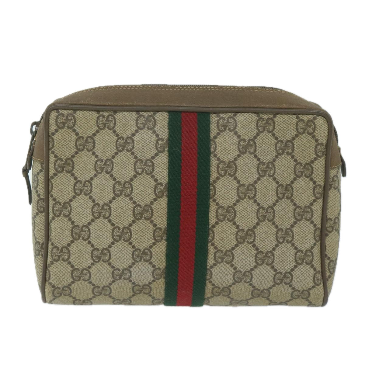 GUCCI GG Supreme Web Sherry Line Clutch Bag Beige Red 89 01 012 Auth th4488