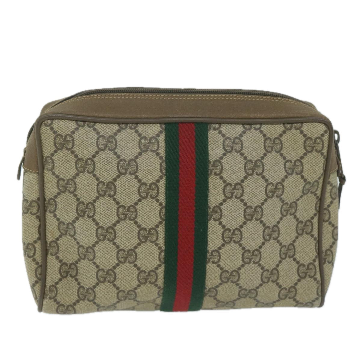 GUCCI GG Supreme Web Sherry Line Clutch Bag Beige Red 89 01 012 Auth th4488