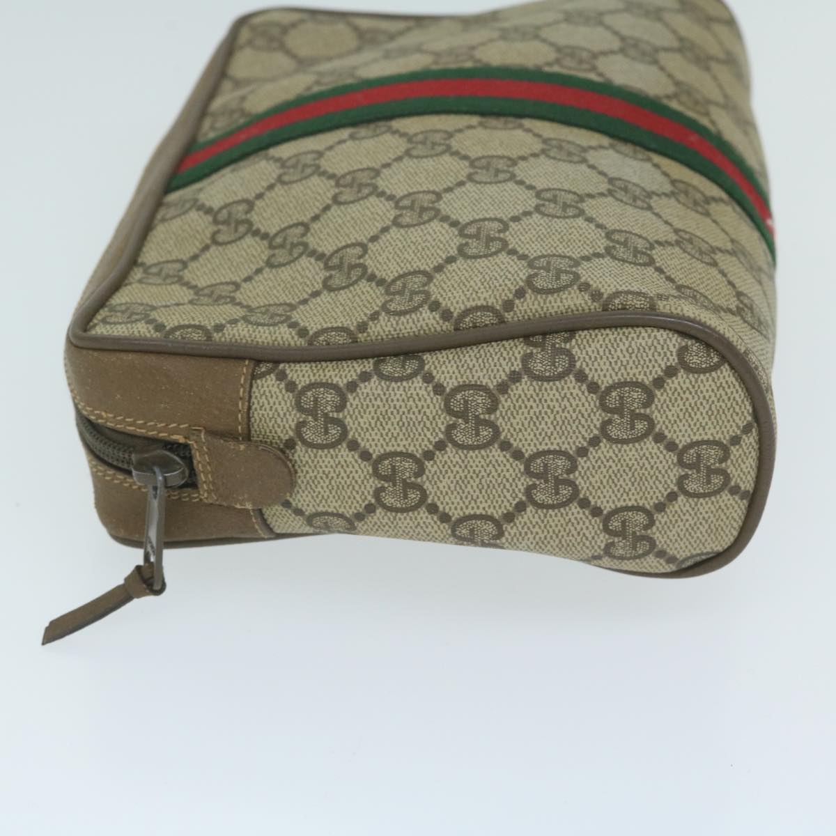 GUCCI GG Supreme Web Sherry Line Clutch Bag Beige Red 89 01 012 Auth th4488