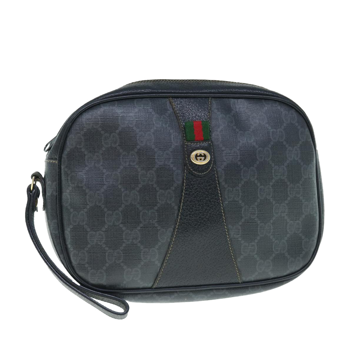 GUCCI GG Supreme Web Sherry Line Clutch Bag Black Red 89 01 034 Auth th4490