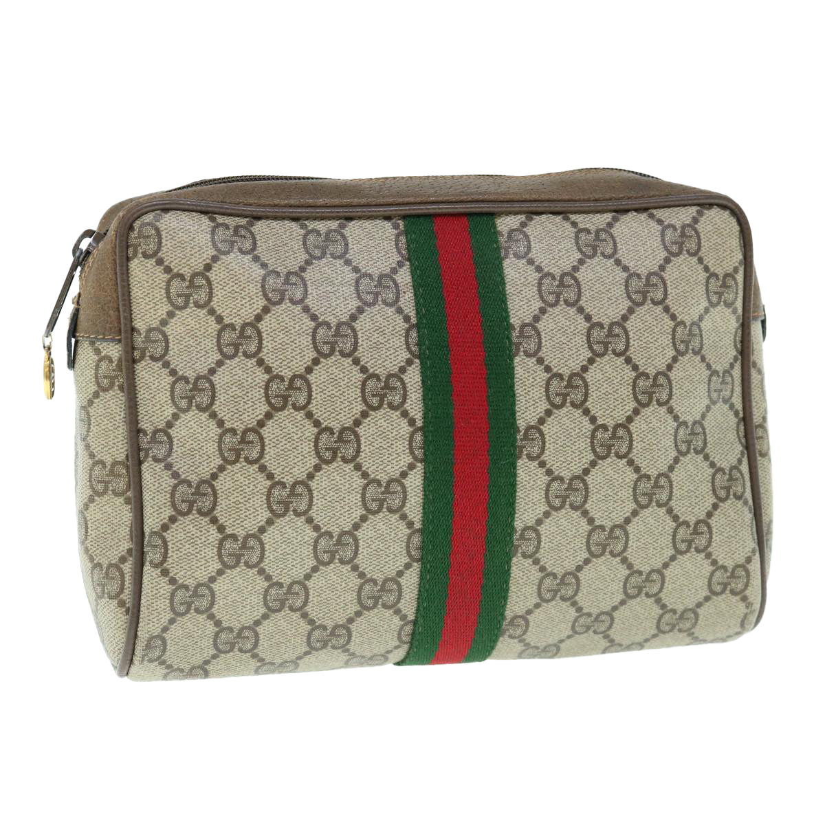 GUCCI GG Supreme Web Sherry Line Clutch Bag Beige Red 63 01 012 Auth th4491