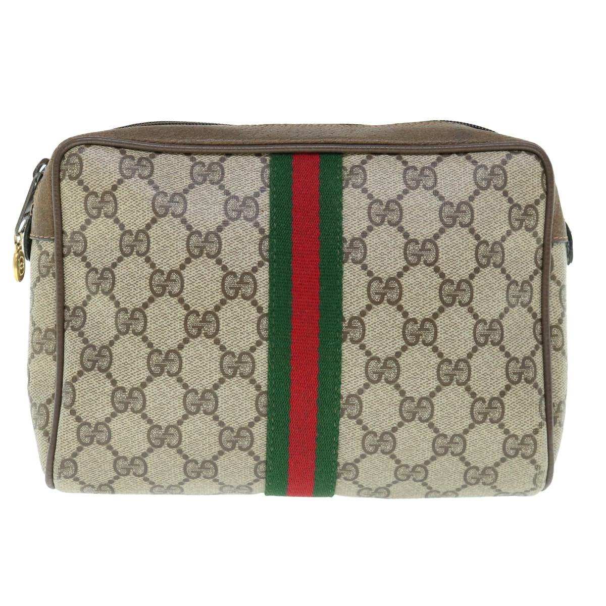 GUCCI GG Supreme Web Sherry Line Clutch Bag Beige Red 63 01 012 Auth th4491