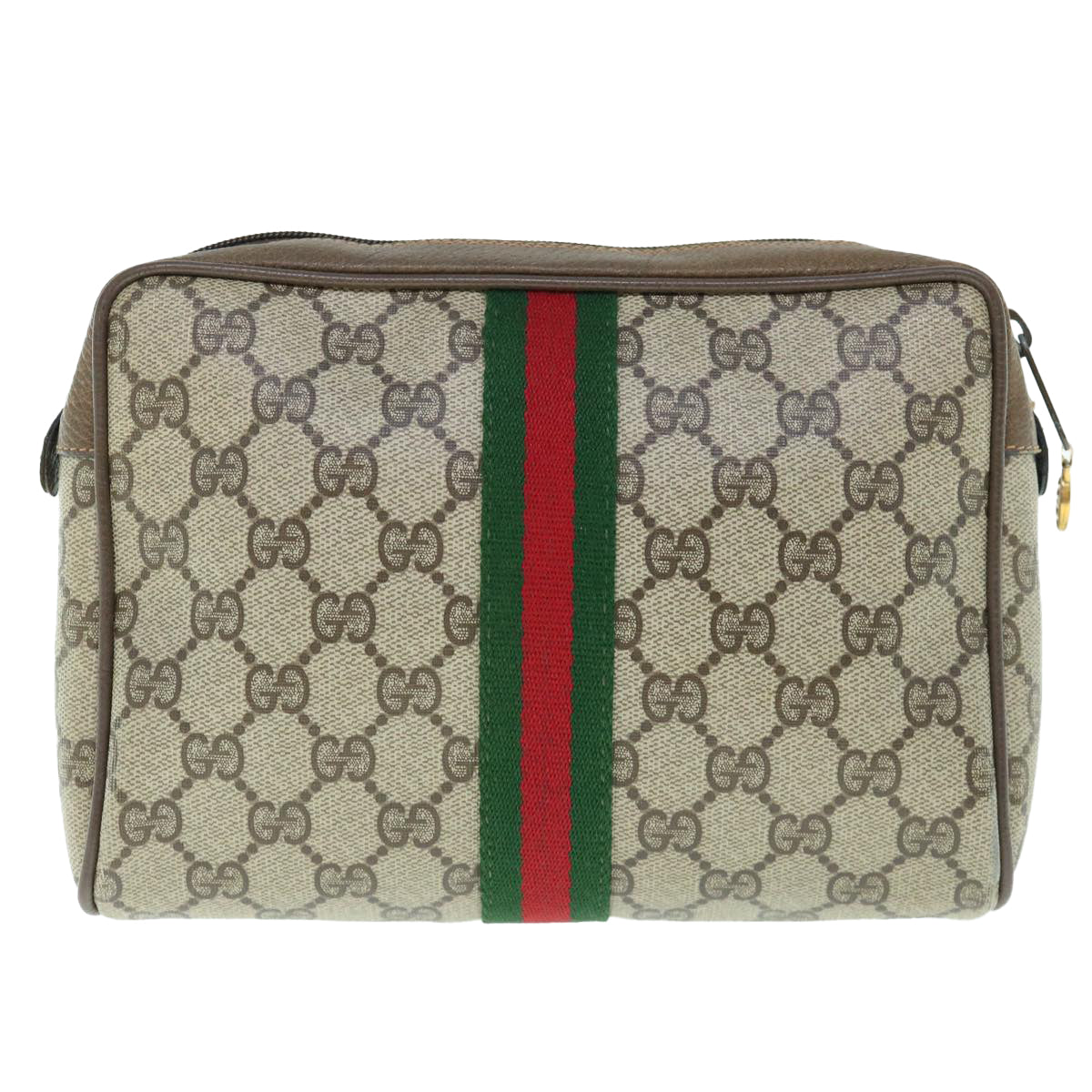 GUCCI GG Supreme Web Sherry Line Clutch Bag Beige Red 63 01 012 Auth th4491