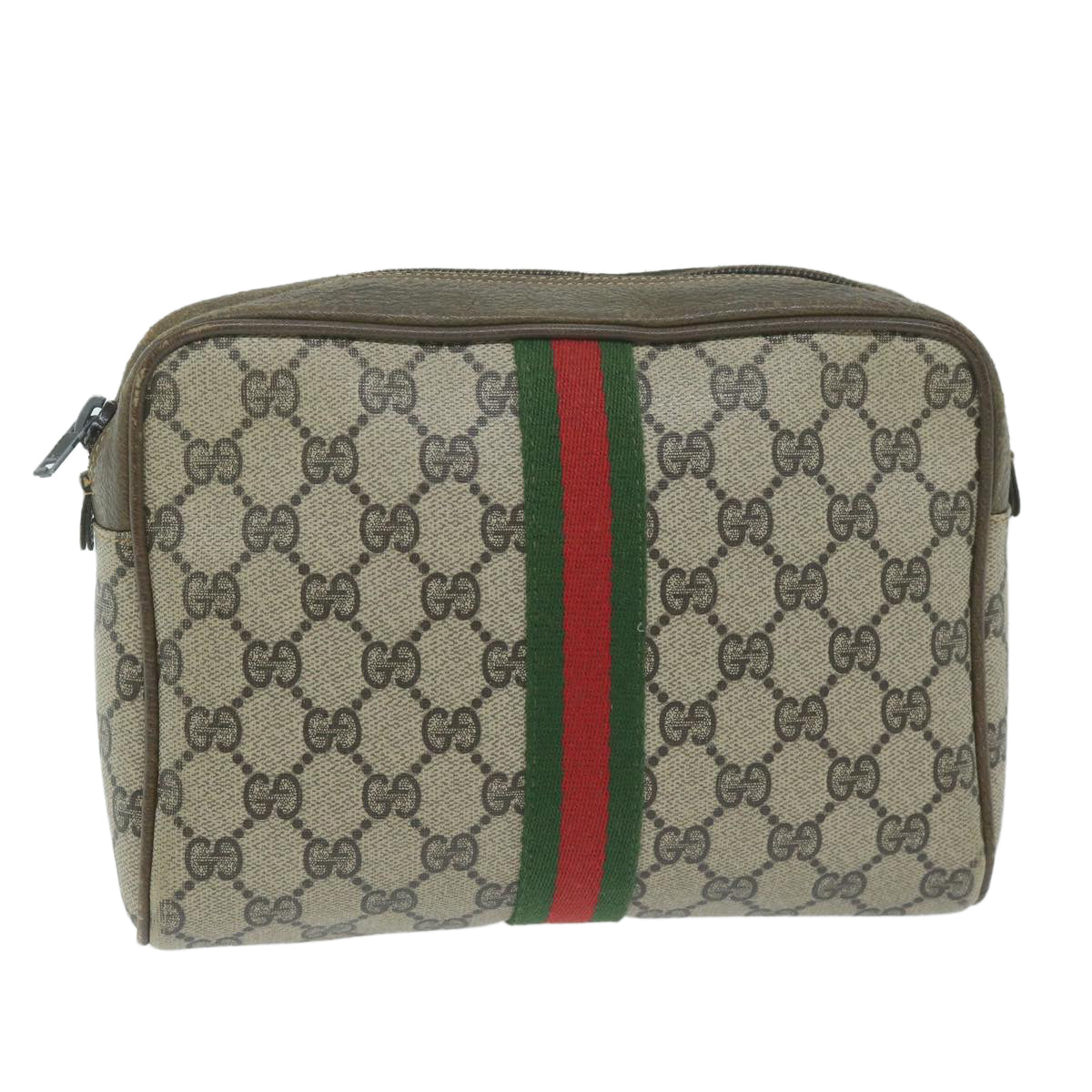 GUCCI GG Supreme Web Sherry Line Clutch Bag Beige Red Green 730 451 Auth th4496