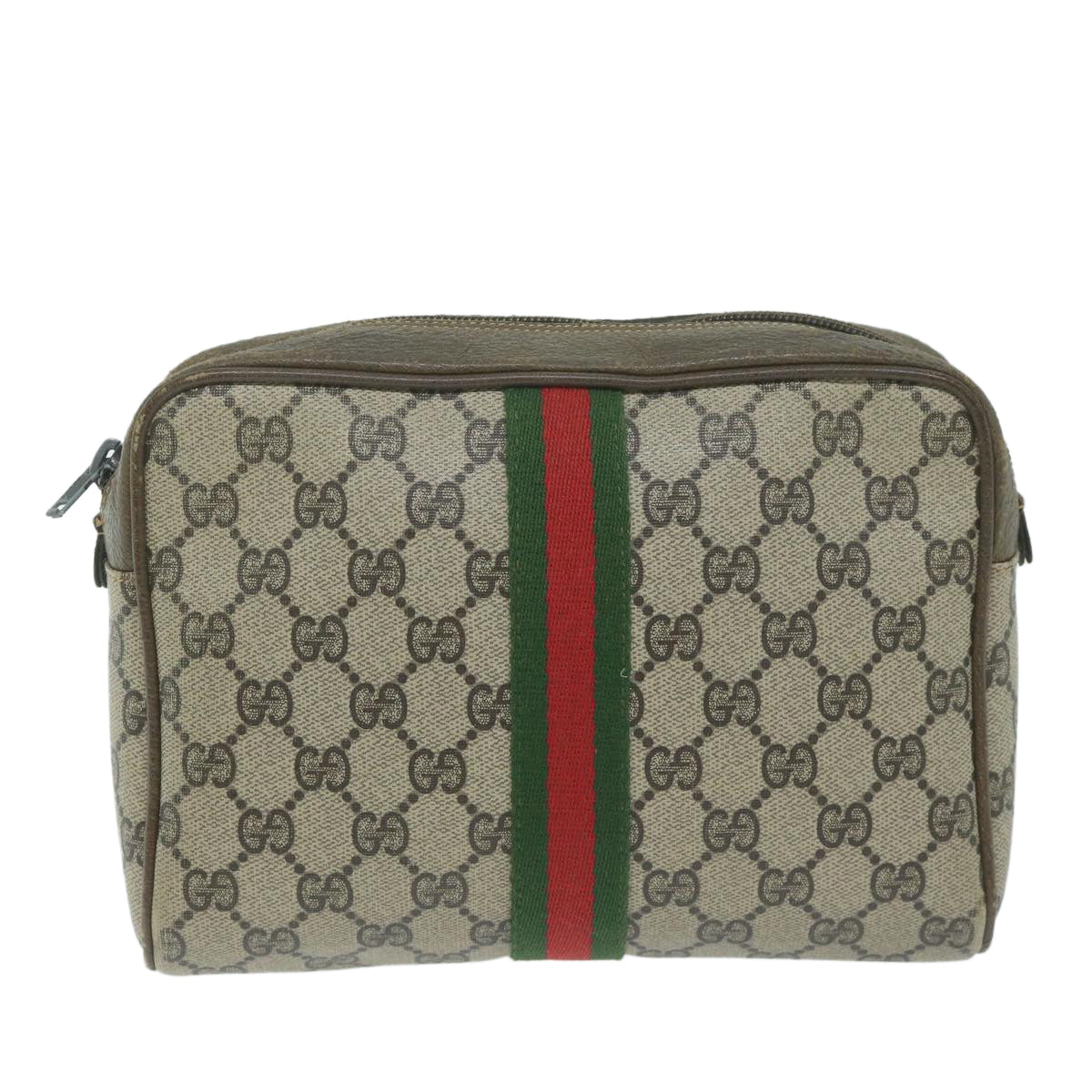 GUCCI GG Supreme Web Sherry Line Clutch Bag Beige Red Green 730 451 Auth th4496