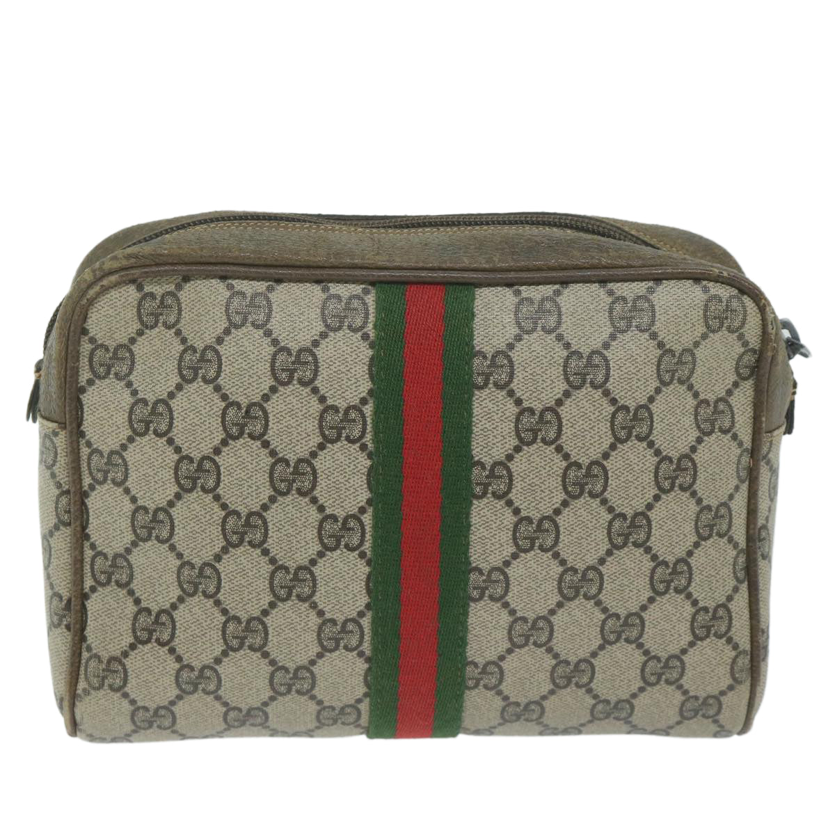 GUCCI GG Supreme Web Sherry Line Clutch Bag Beige Red Green 730 451 Auth th4496