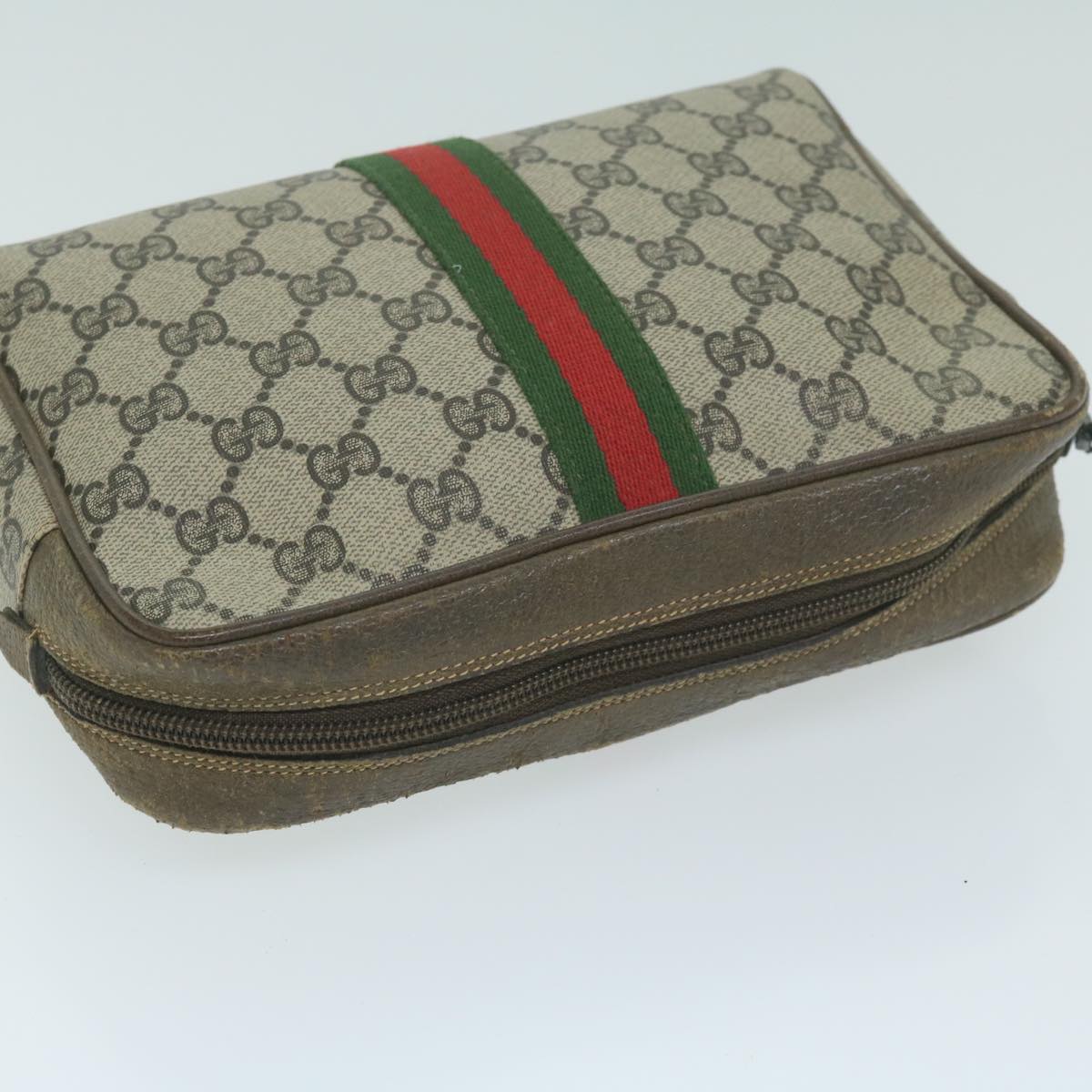 GUCCI GG Supreme Web Sherry Line Clutch Bag Beige Red Green 730 451 Auth th4496