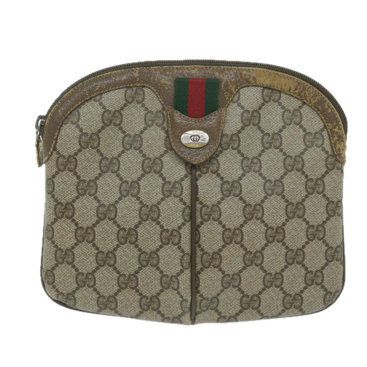 GUCCI GG Supreme Web Sherry Line Shoulder Bag Beige Red 98 02 047 Auth th4497