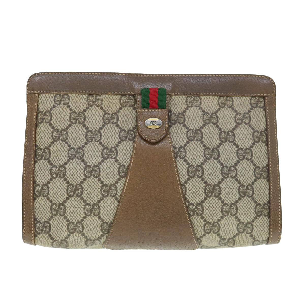 GUCCI GG Supreme Web Sherry Line Clutch Bag Beige Red 89 01 032 Auth th4508