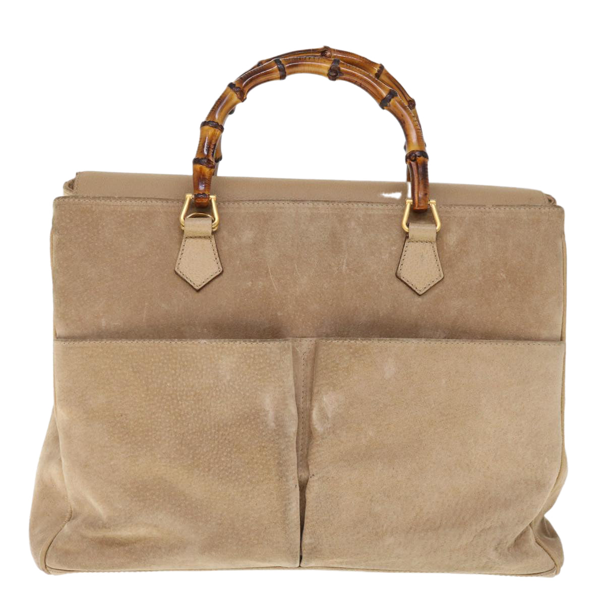 GUCCI Bamboo Hand Bag Suede 2way Beige 002 123 0322 Auth th4517