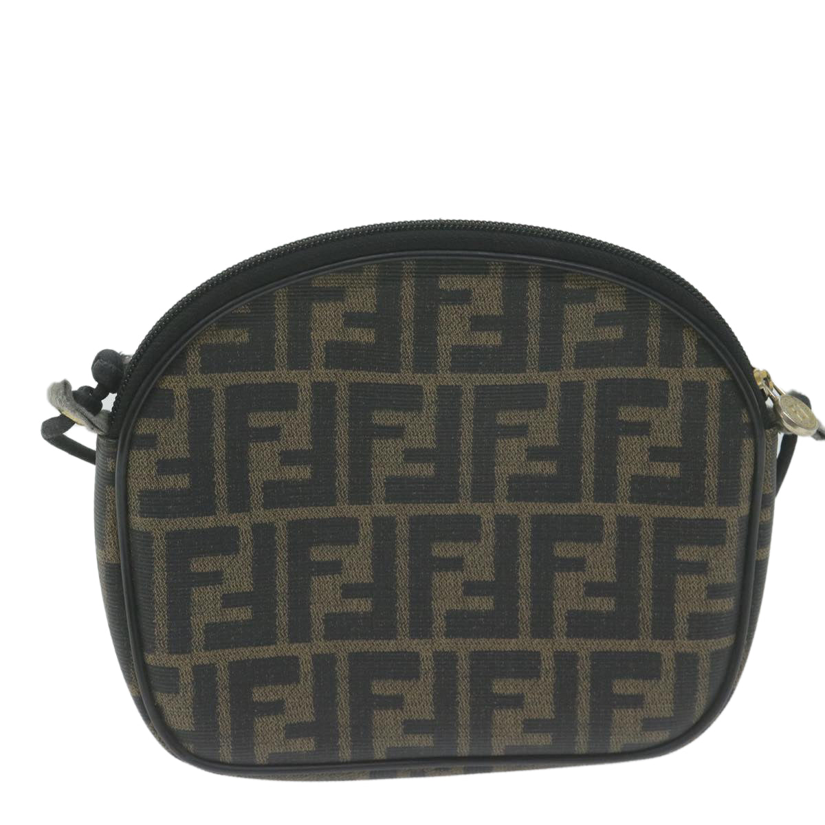 FENDI Zucca Canvas Shoulder Bag Brown Black Auth th4549