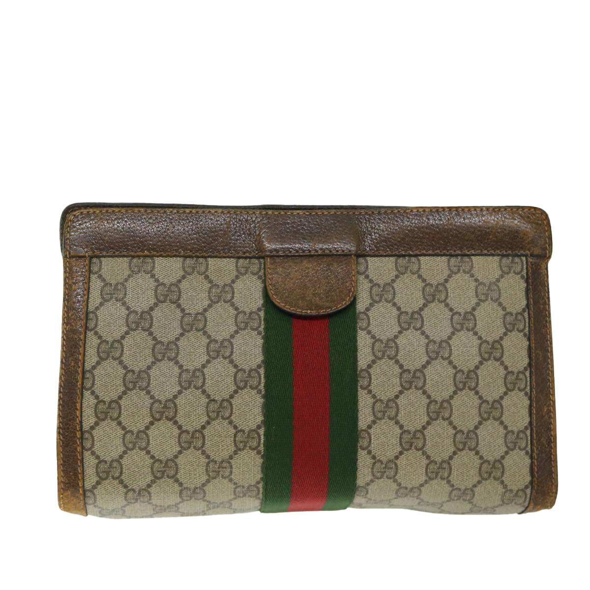 GUCCI GG Supreme Web Sherry Line Clutch Bag PVC Beige 84 014 2125 28 Auth th4572