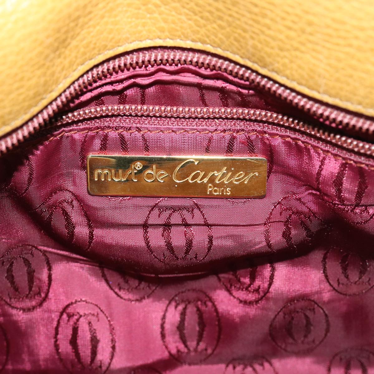 CARTIER Shoulder Bag Leather Yellow Auth th4588