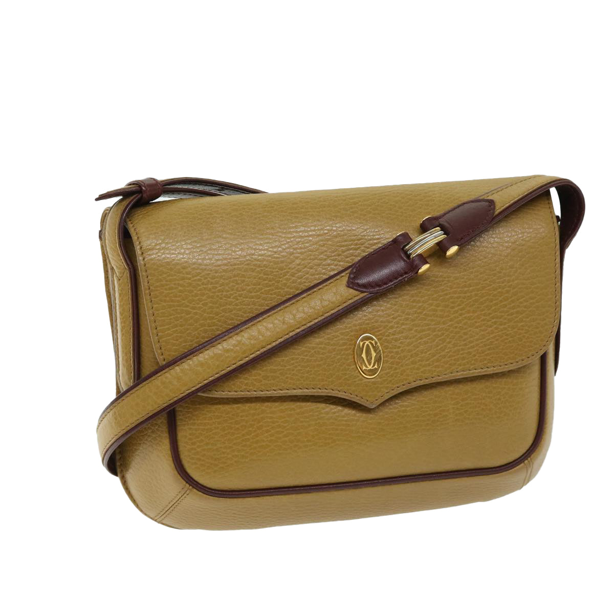 CARTIER Shoulder Bag Leather Yellow Auth th4588