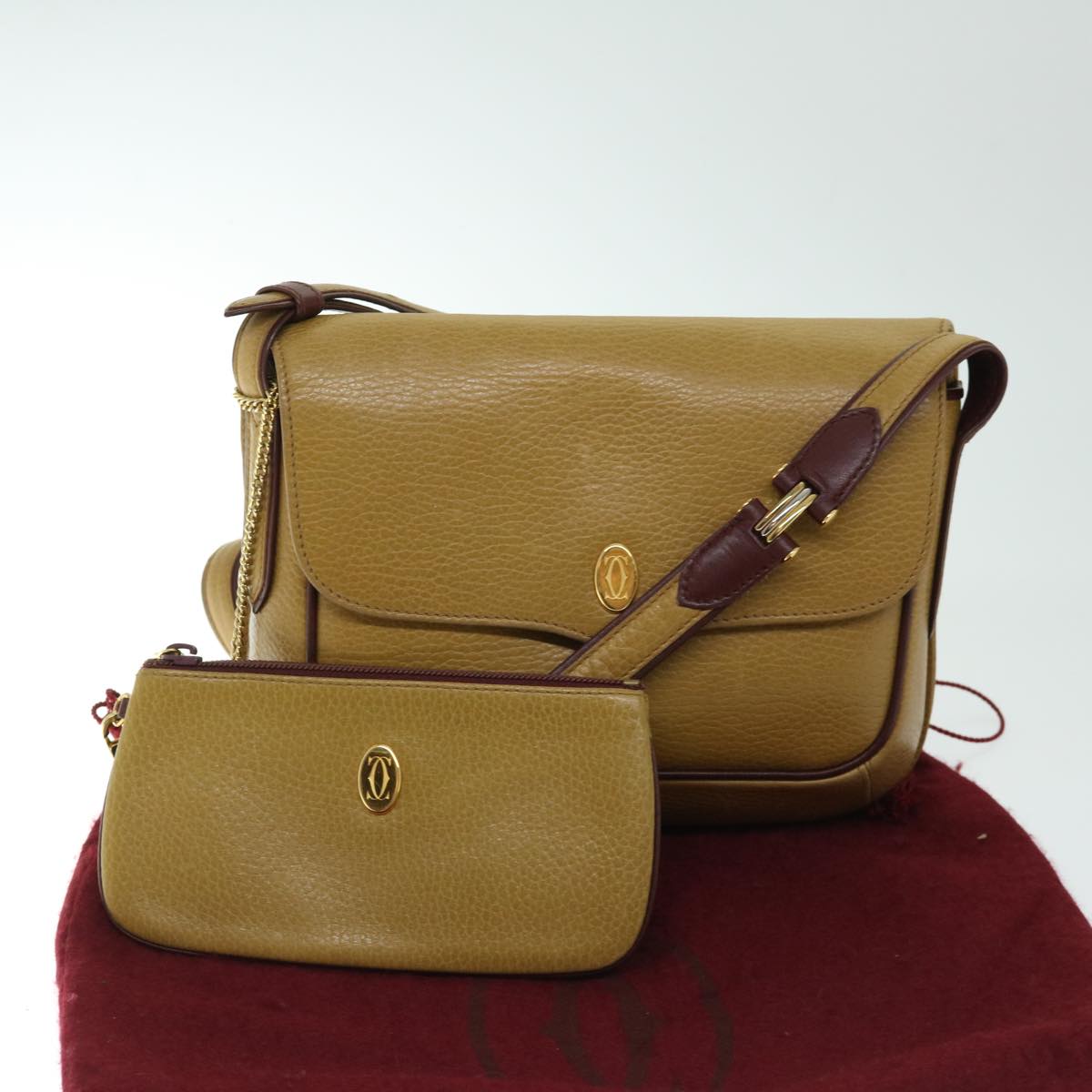 CARTIER Shoulder Bag Leather Yellow Auth th4588