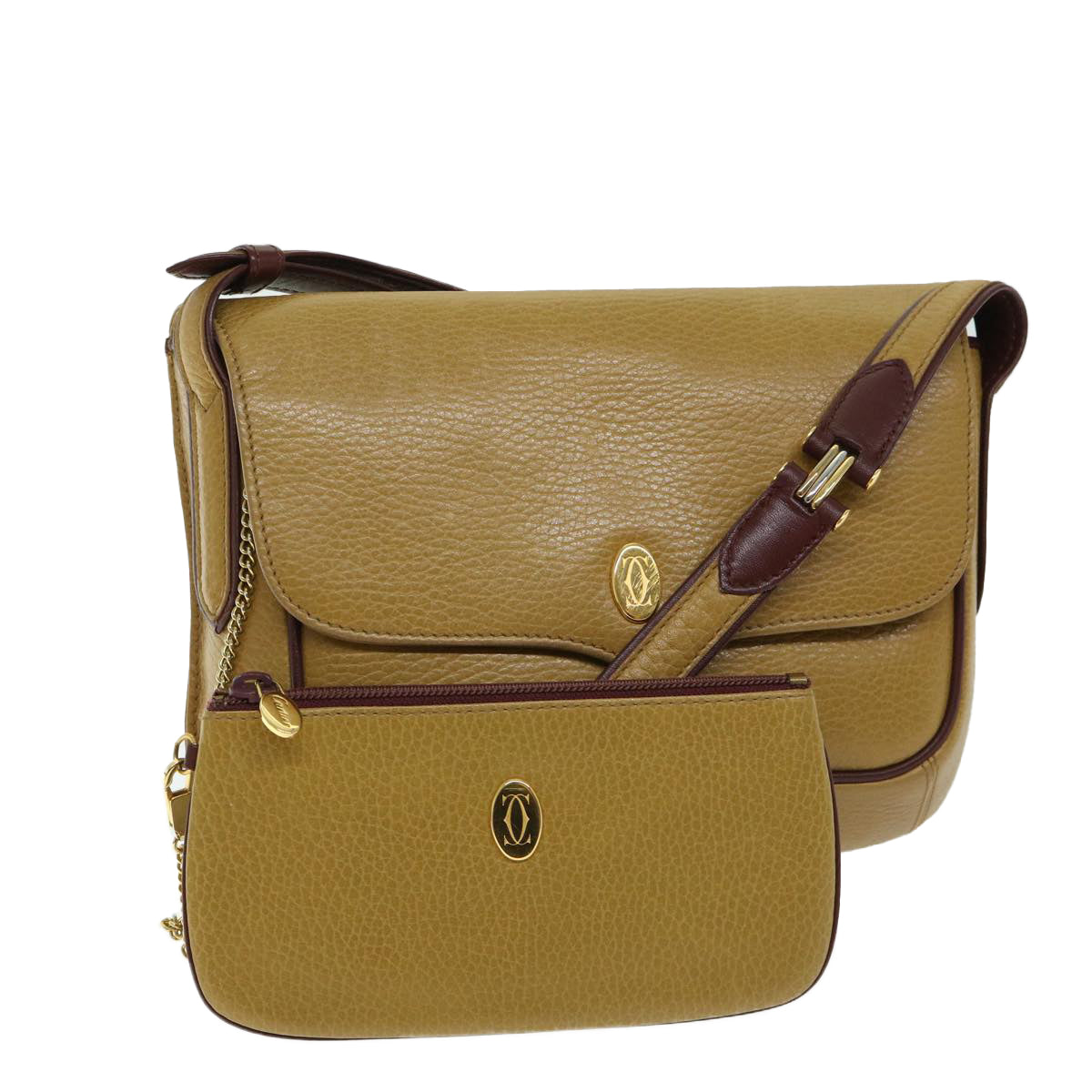 CARTIER Shoulder Bag Leather Yellow Auth th4588